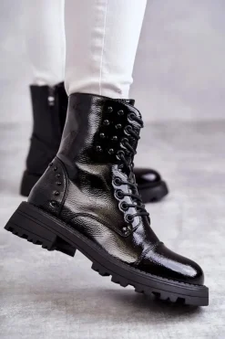 Boto Lakierowane Botki Z Ćwiekami Czarne Palmira