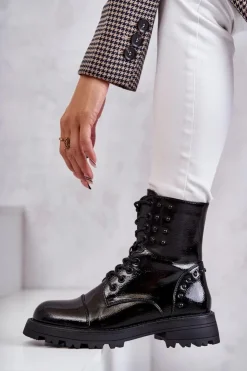 Boto Lakierowane Botki Z Ćwiekami Czarne Palmira