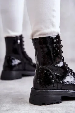 Boto Lakierowane Botki Z Ćwiekami Czarne Palmira