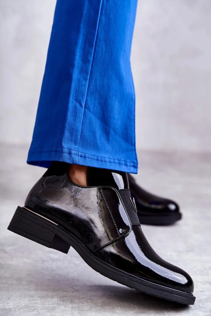 Discount Buty damskie Vinceza Lakierowane Botki Z Wycięciami Na Płaskim Obcasie Czarne Eunice