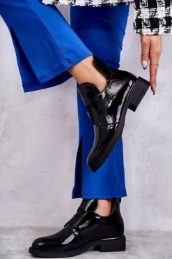 Discount Buty damskie Vinceza Lakierowane Botki Z Wycięciami Na Płaskim Obcasie Czarne Eunice