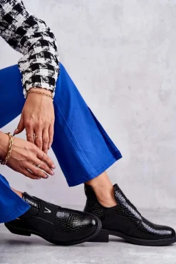 Buty damskie Vinceza Czarne Botki|Botki Zimowe Damskie*Lakierowane Botki Z Wycięciami Na Płaskim Obcasie Czarne Eunice