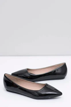 Damskie Boto Lakierowane Czarne Balerinki w Szpic Elonde