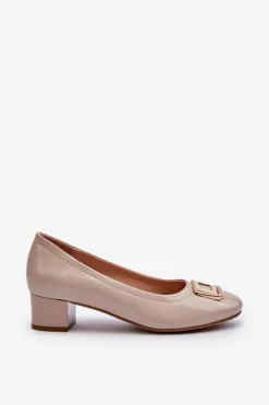 Damskie Buty damskie Vinceza Lakierowane Czółenka Na Klocku Z Ozdobą Beżowe Enollia