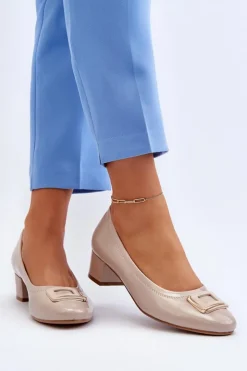 Damskie Buty damskie Vinceza Lakierowane Czółenka Na Klocku Z Ozdobą Beżowe Enollia