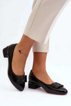 Buty damskie Vinceza Czółenka Na Słupku|Czółenka Klasyczne*Lakierowane Czółenka Na Klocku Czarne Ilvanna