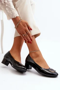 Sale Buty damskie Vinceza Lakierowane Czółenka Na Klocku Z Ozdobą Czarne Enollia