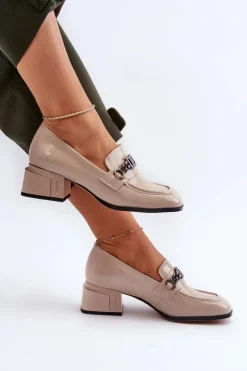 Damskie buty S.Barski Czółenka Klasyczne*Lakierowane Czółenka Na Klocku Beżowe S.Barski MR38-960