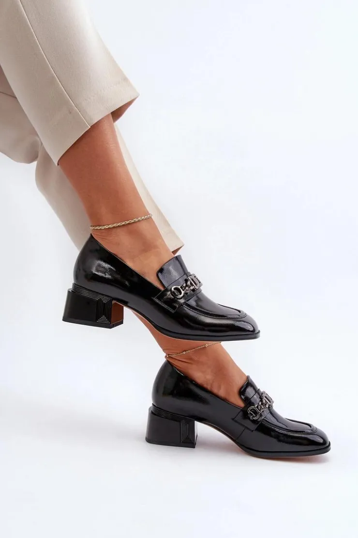 Damskie Damskie buty S.Barski Lakierowane Czółenka Na Klocku Czarne S.Barski MR38-960