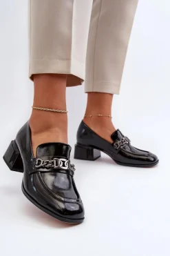 Damskie Damskie buty S.Barski Lakierowane Czółenka Na Klocku Czarne S.Barski MR38-960