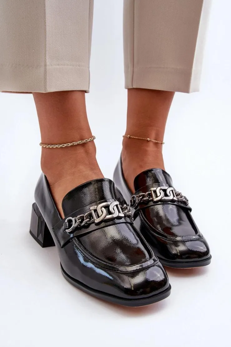 Damskie Damskie buty S.Barski Lakierowane Czółenka Na Klocku Czarne S.Barski MR38-960