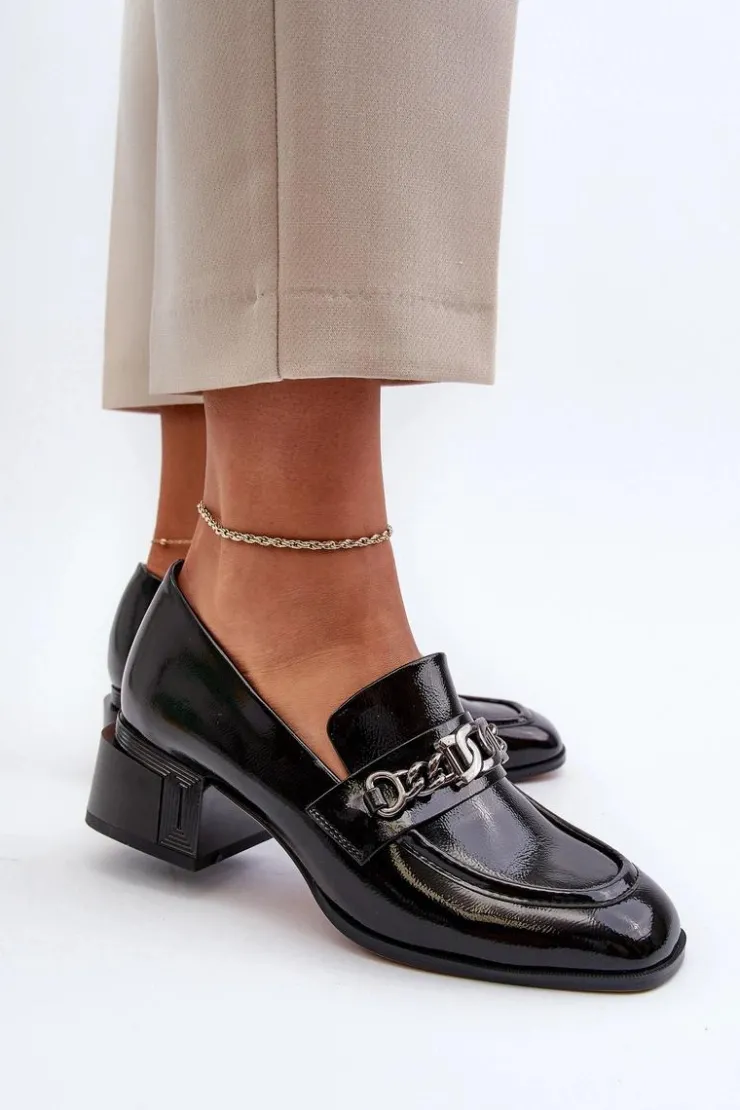 Damskie Damskie buty S.Barski Lakierowane Czółenka Na Klocku Czarne S.Barski MR38-960