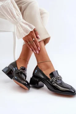 Damskie Damskie buty S.Barski Lakierowane Czółenka Na Klocku Czarne S.Barski MR38-960