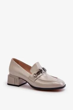 Damskie buty S.Barski Czółenka Klasyczne*Lakierowane Czółenka Na Klocku Szare S.Barski MR38-960 Szary