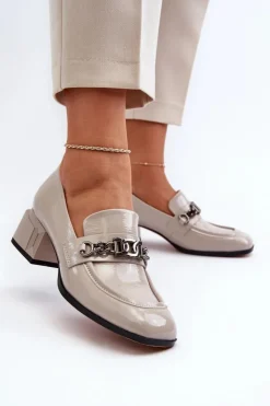 Damskie buty S.Barski Czółenka Klasyczne*Lakierowane Czółenka Na Klocku Szare S.Barski MR38-960 Szary