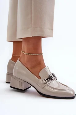 Damskie buty S.Barski Czółenka Klasyczne*Lakierowane Czółenka Na Klocku Szare S.Barski MR38-960 Szary