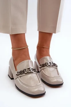 Damskie buty S.Barski Czółenka Klasyczne*Lakierowane Czółenka Na Klocku Szare S.Barski MR38-960 Szary