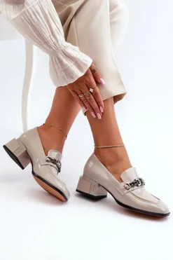 Damskie buty S.Barski Czółenka Klasyczne*Lakierowane Czółenka Na Klocku Szare S.Barski MR38-960 Szary