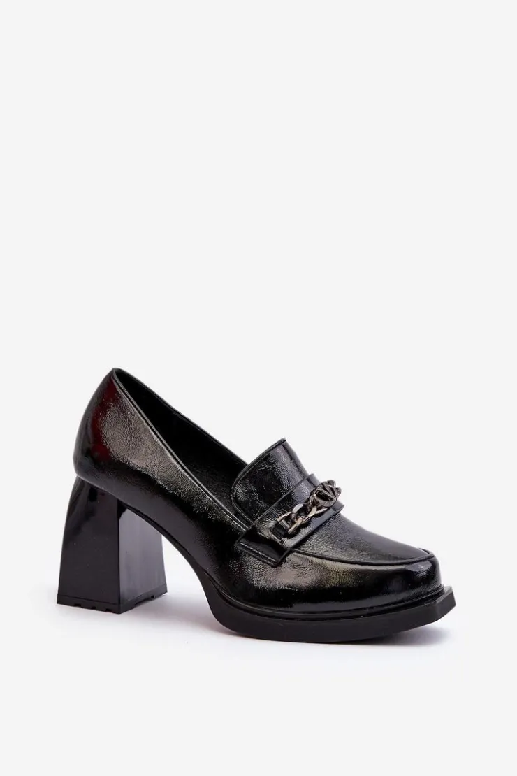 Buty damskie Vinceza Lakierowane Czółenka Na Masywnym Obcasie Czarne Terimene Czarny