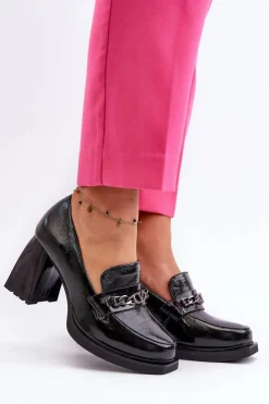 Buty damskie Vinceza Lakierowane Czółenka Na Masywnym Obcasie Czarne Terimene Czarny