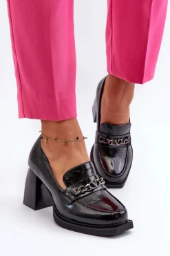 Buty damskie Vinceza Lakierowane Czółenka Na Masywnym Obcasie Czarne Terimene Czarny