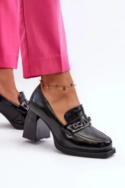 Buty damskie Vinceza Lakierowane Czółenka Na Masywnym Obcasie Czarne Terimene Czarny