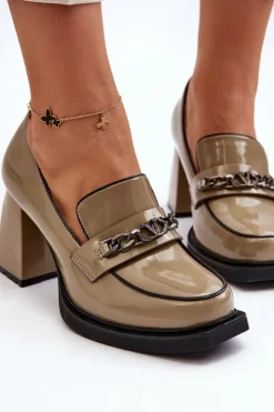 Buty damskie Vinceza Czółenka Na Platformie|Czółenka Na Słupku*Lakierowane Czółenka Na Masywnym Obcasie Zielone Terimene Zielony