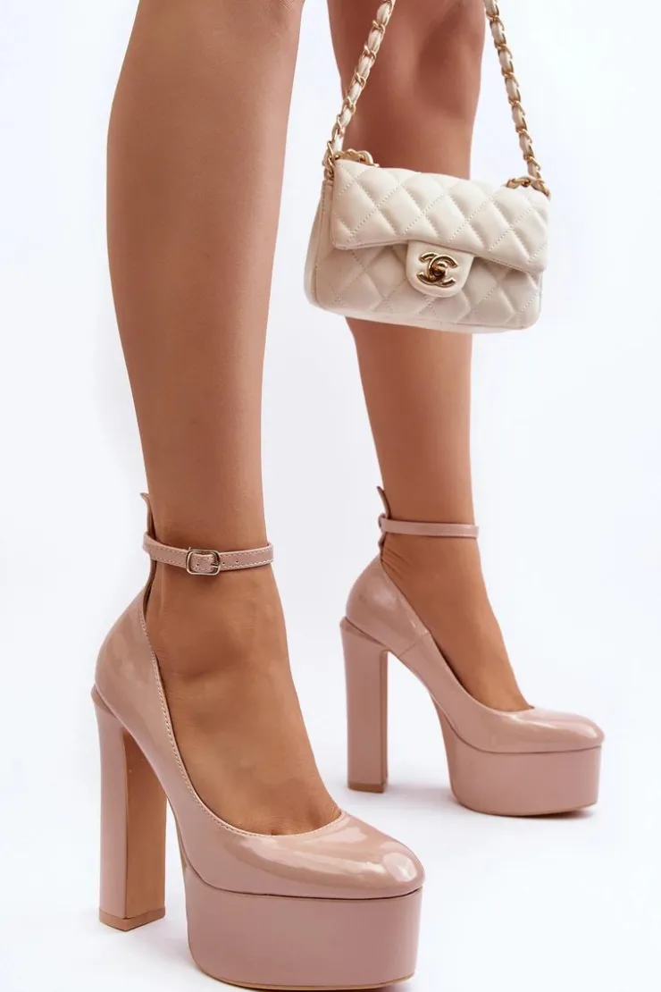 Boto Czółenka Na Platformie|Czółenka Na Słupku*Lakierowane Czółenka Na Masywnej Platformie I Słupku Beżowe Ninames