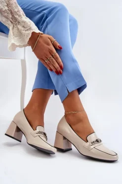 Buty damskie Vinceza Czółenka Na Słupku|Czółenka Klasyczne*Lakierowane Czółenka Na Niskim Obcasie Z Ozdobą Beżowe Makki