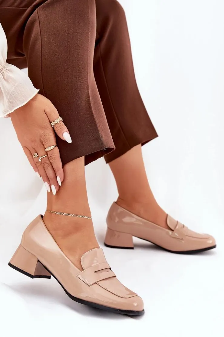 Boto Półbuty Lakierowane|Czółenka Klasyczne*Lakierowane Czółenka Na Niskim Obcasie Nude Selenith