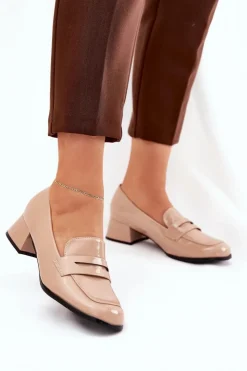 Boto Półbuty Lakierowane|Czółenka Klasyczne*Lakierowane Czółenka Na Niskim Obcasie Nude Selenith