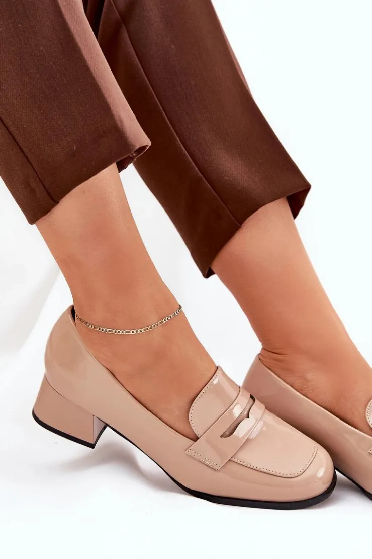 Boto Półbuty Lakierowane|Czółenka Klasyczne*Lakierowane Czółenka Na Niskim Obcasie Nude Selenith