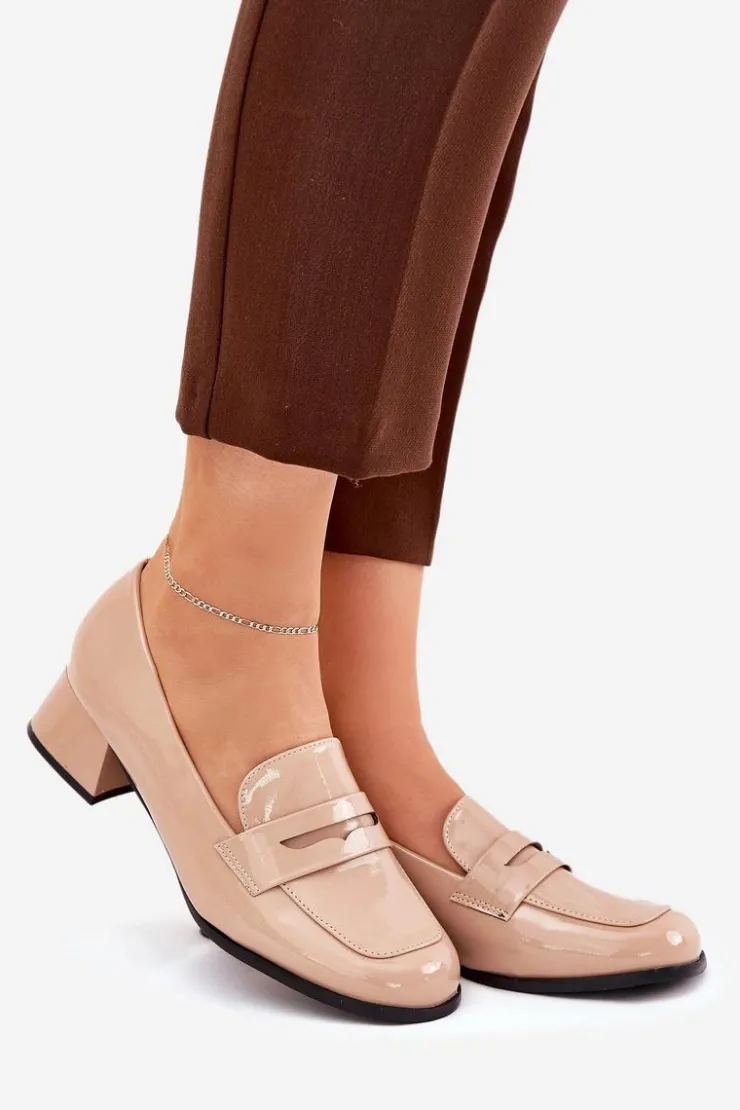 Boto Półbuty Lakierowane|Czółenka Klasyczne*Lakierowane Czółenka Na Niskim Obcasie Nude Selenith