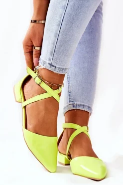 Discount Boto Lakierowane Czółenka Na Niskim Obcasie Neonowy Żółty Giovanna