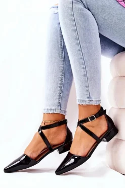 Damskie Boto Lakierowane Czółenka Na Niskim Obcasie Czarne Giovanna