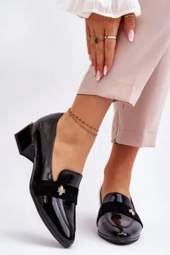 Damskie Buty damskie Vinceza Lakierowane Czółenka Na Niskim Obcasie Z Ozdobą Czarne Doria