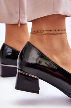 Damskie Buty damskie Vinceza Lakierowane Czółenka Na Niskim Obcasie Z Ozdobą Czarne Doria