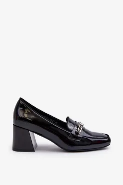Damskie Buty damskie Vinceza Lakierowane Czółenka Na Niskim Obcasie Z Ozdobą Czarne Makki