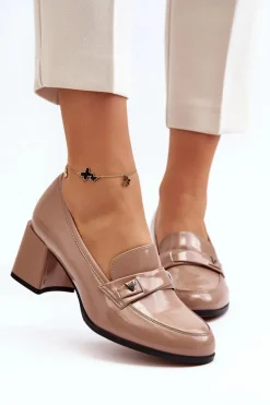 Buty damskie Vinceza Czółenka Na Słupku|Czółenka Klasyczne*Lakierowane Czółenka Na Obcasie Beżowe Felicijana