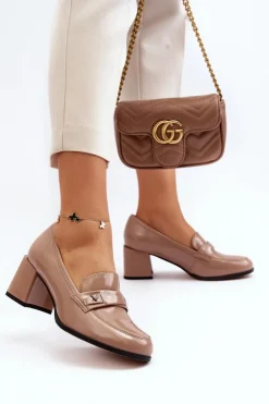 Buty damskie Vinceza Czółenka Na Słupku|Czółenka Klasyczne*Lakierowane Czółenka Na Obcasie Beżowe Felicijana