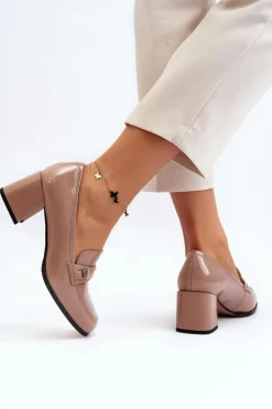 Buty damskie Vinceza Czółenka Na Słupku|Czółenka Klasyczne*Lakierowane Czółenka Na Obcasie Beżowe Felicijana