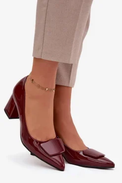 Damskie Boto Lakierowane Czółenka Na Słupku Z Ozdobą Bordowe Isoline