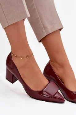 Damskie Boto Lakierowane Czółenka Na Słupku Z Ozdobą Bordowe Isoline