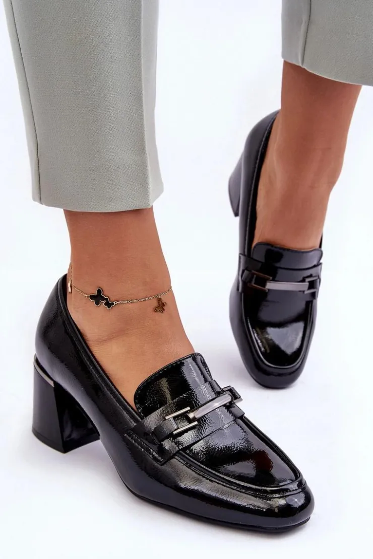 Buty damskie Vinceza Czółenka Na Słupku|Czółenka Klasyczne*Lakierowane Czółenka Na Słupku Czarne Idona