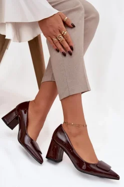 Online Boto Lakierowane Czółenka Na Słupku Z Ozdobą Czekoladowe Isoline Brązowy