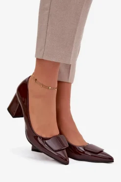 Online Boto Lakierowane Czółenka Na Słupku Z Ozdobą Czekoladowe Isoline Brązowy