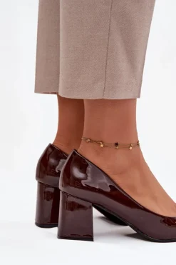 Online Boto Lakierowane Czółenka Na Słupku Z Ozdobą Czekoladowe Isoline Brązowy