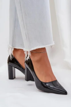 Boto Czółenka Klasyczne*Lakierowane Czółenka Na Słupkowym Obcasie Czarne Kilanne Czarny