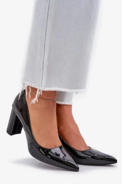 Boto Czółenka Klasyczne*Lakierowane Czółenka Na Słupkowym Obcasie Czarne Kilanne Czarny