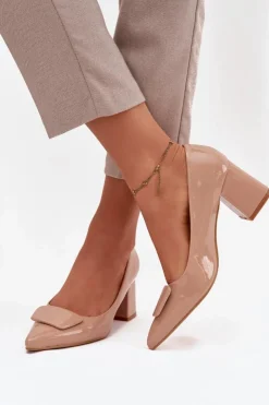 Boto Czółenka Na Słupku|Czółenka Klasyczne*Lakierowane Czółenka Na Słupku Z Ozdobą Nude Isoline Beżowy